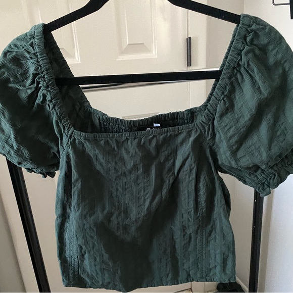 Madewell Hopewell Puff-Sleeve Crop Top XS - Forrest Green - Picture 3 of 5